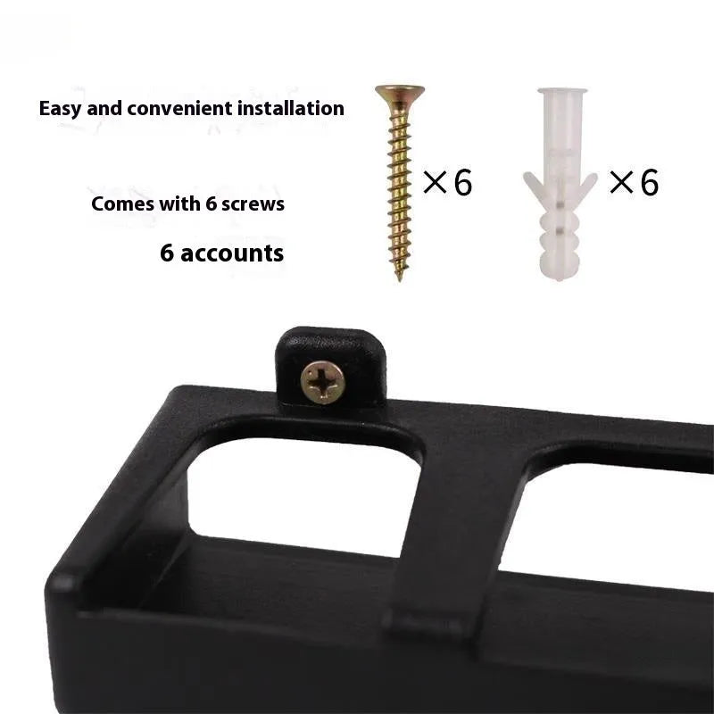 Black ABS plastic wall-mounted fishing rod holder rack with self-tapping screws