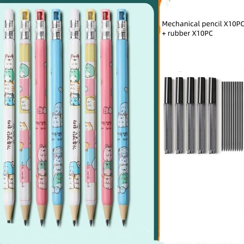 Children's cartoon coloured mechanical pencils with replaceable cores for school writing