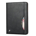 Classic kneading imitation leather iPad flip protective cover in black, open and closed.
