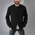 A denim cardigan coat in a regular fit, shown in khaki colour.