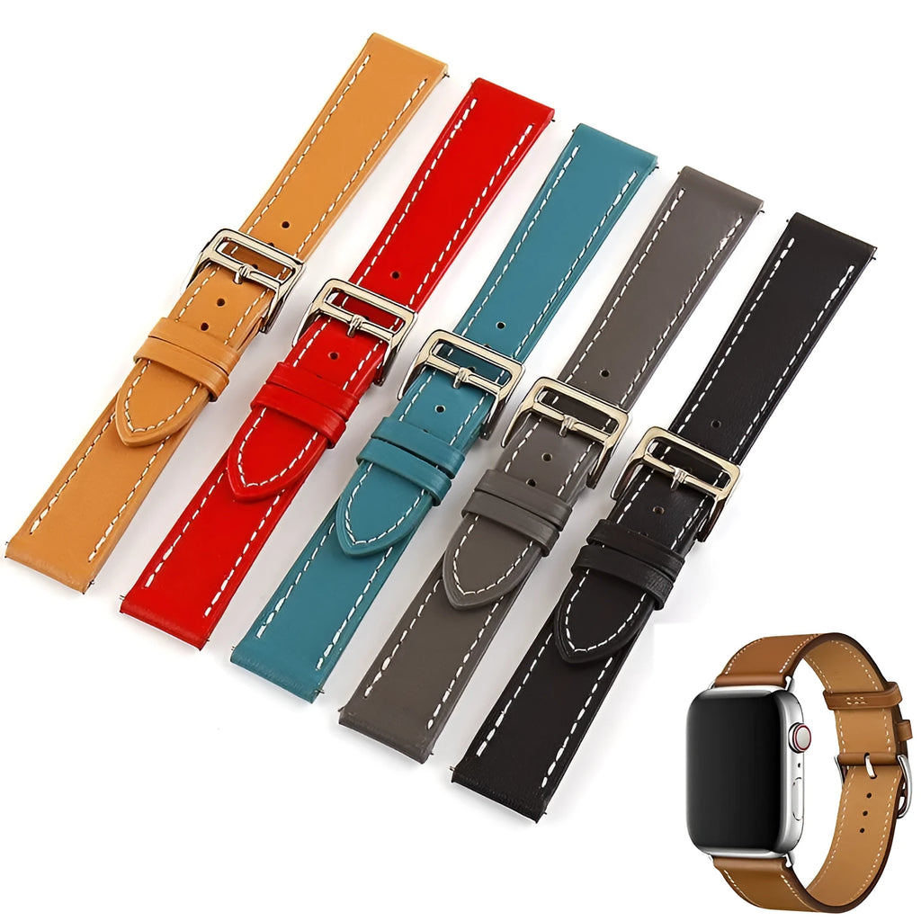 Genuine leather single ring watch strap in black, 22mm width, first layer cowhide