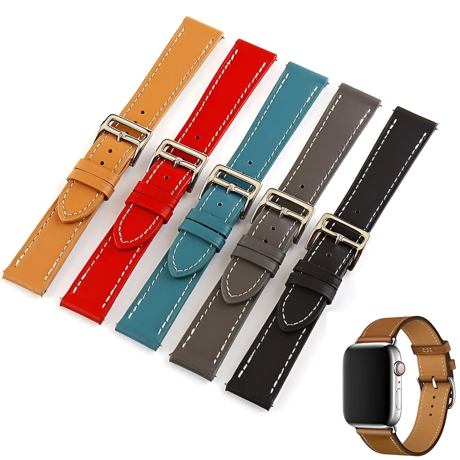 Genuine leather single ring watch strap in black, 22mm width, first layer cowhide