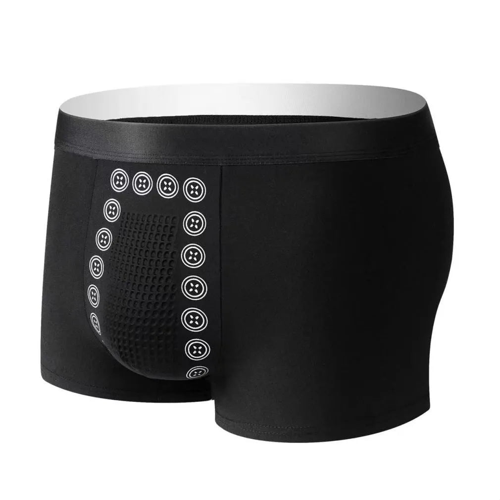 Men's solid colour underwear with massage particles in milk silk fabric showing mid waist design