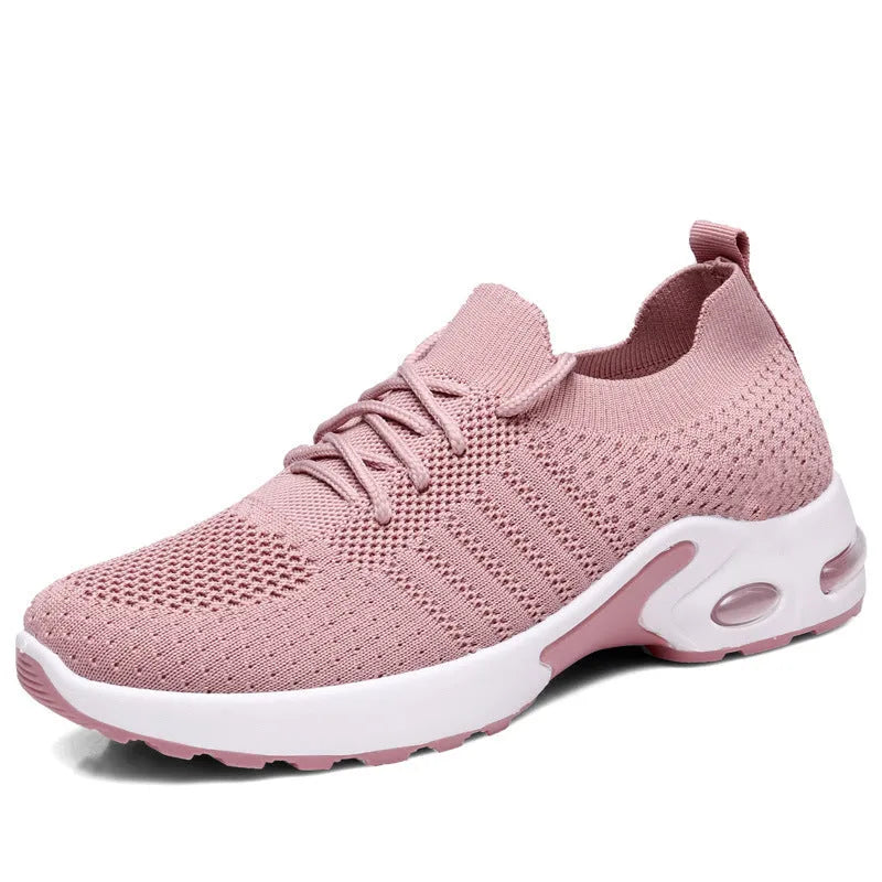 Women's casual lace-up sneaker with mesh upper and solid colour option