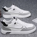 Men's breathable canvas board shoes in black, beige, and grey with mesh lining and low-top design