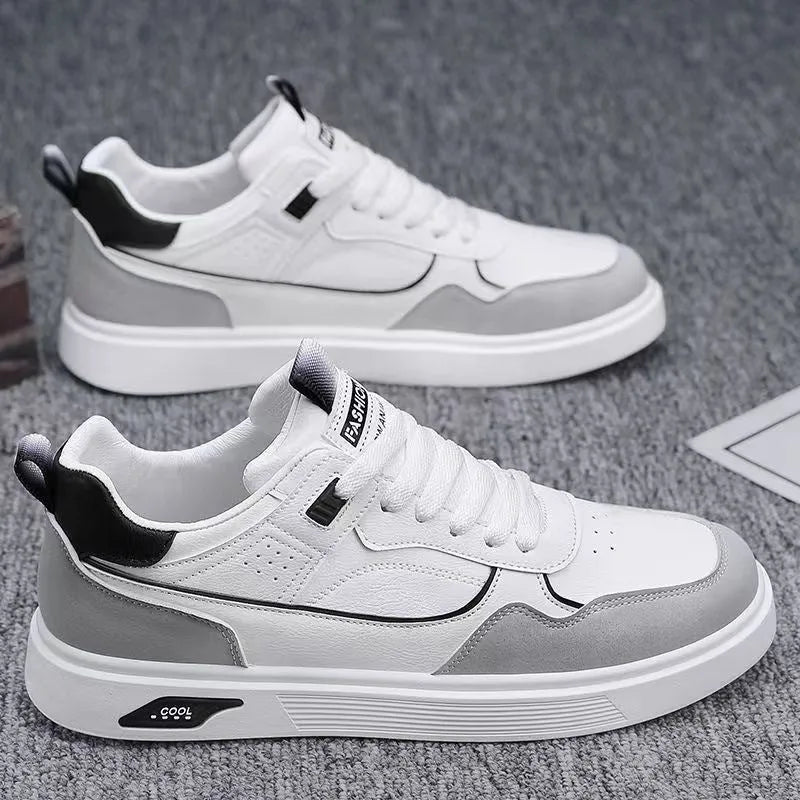Men's breathable canvas board shoes in black, beige, and grey with mesh lining and low-top design