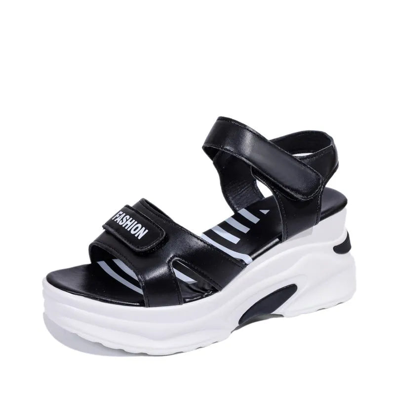 Small Muffin platform sports beach shoes beige PU upper Velcro fastening round toe rubber sole
