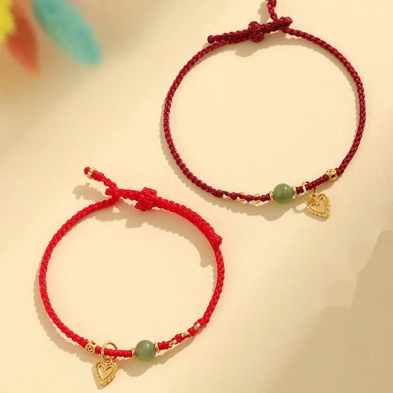 Handmade woven women's bracelet in 925 silver Hetian jade with red carrying strap