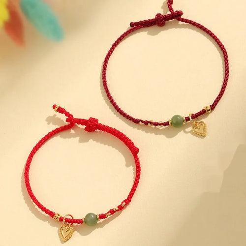 Handmade woven women's bracelet in 925 silver Hetian jade with red carrying strap