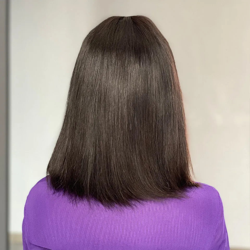 Su Bob human hair lace wig natural style 10 inch length black