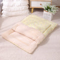Foldable cat bed sleeping bag with detachable mat in North Pole Wool and Twill Fabric, Pink and Yellow, sizes M and S