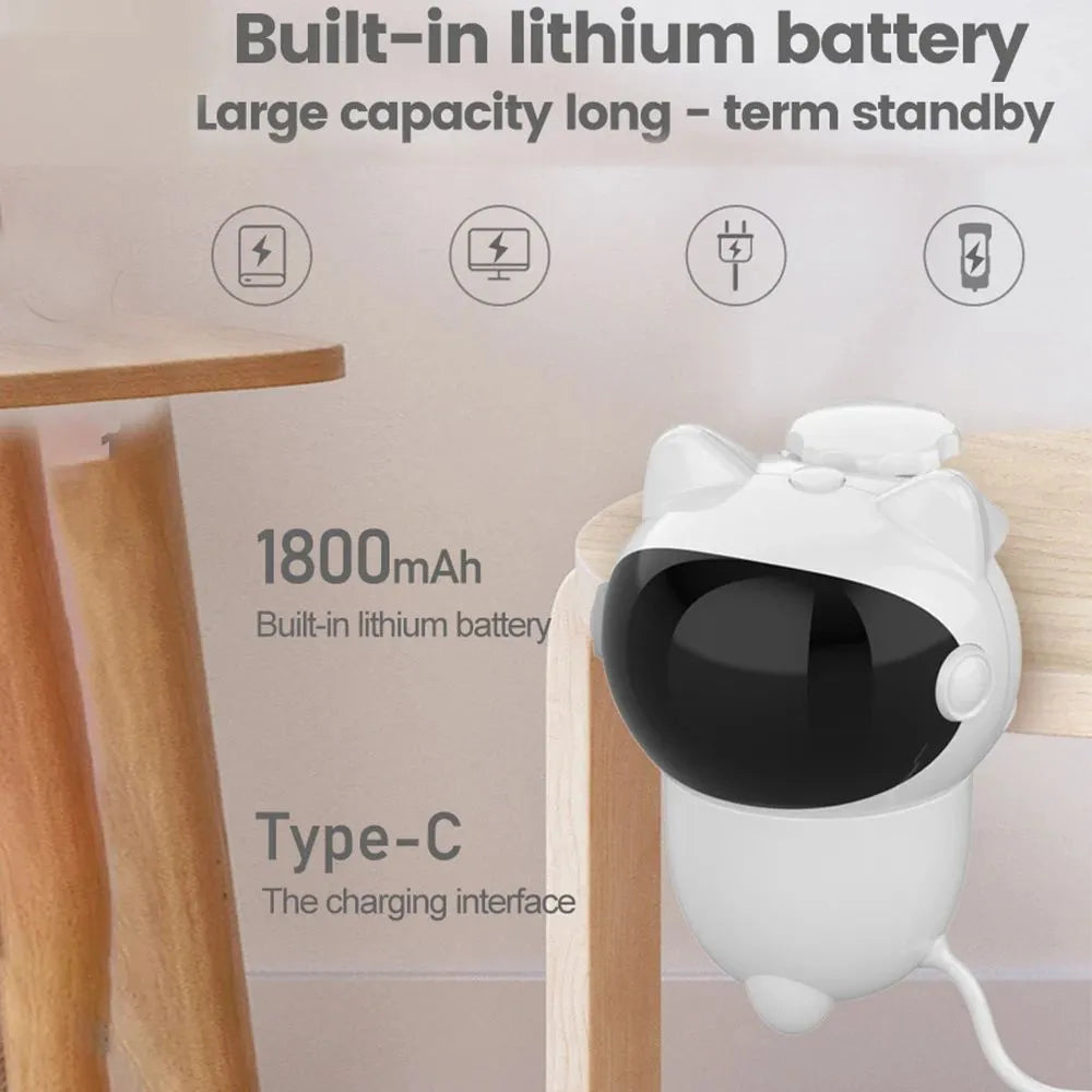 White ABS intelligent cat laser toy with automatic random moving red dot and strong screw mount