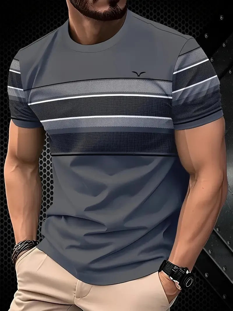 Men's loose fit polyester t-shirt in contrast colours with short sleeves for summer casual wear