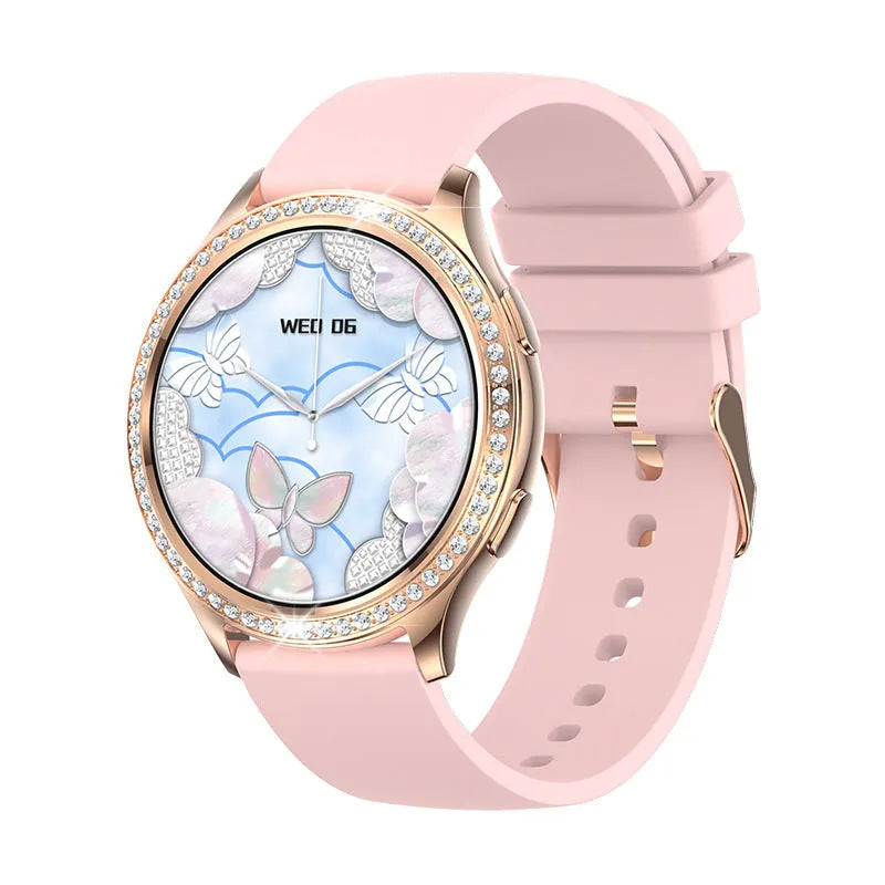 AK53 Bluetooth calling smart watch with metal body and TPU strap, showing heart rate monitoring on 1.32 inch IPS colour touch screen