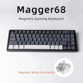 68-key aluminum keyboard with GATERON magnetic switches in black, showing RGB lighting and compact layout