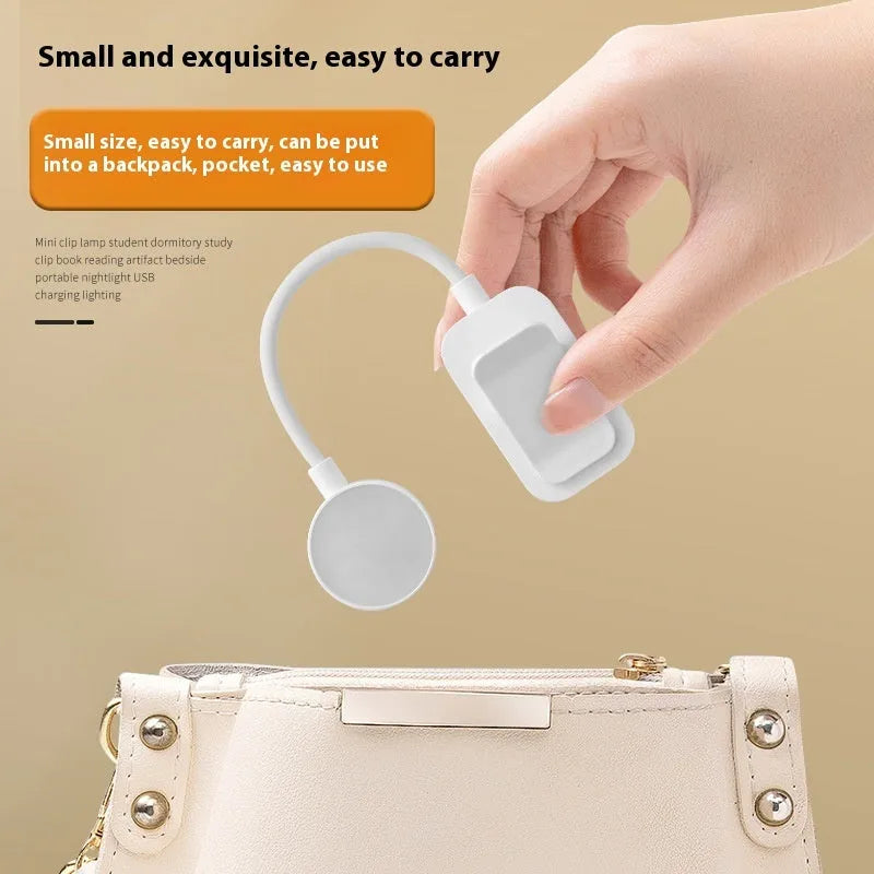 Homehold rechargeable book clip light in white plastic with built-in lithium battery and USB charging