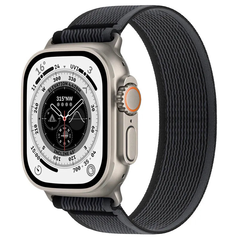 Nylon Apple Watch replacement band with integrated single-ring strap in various colours