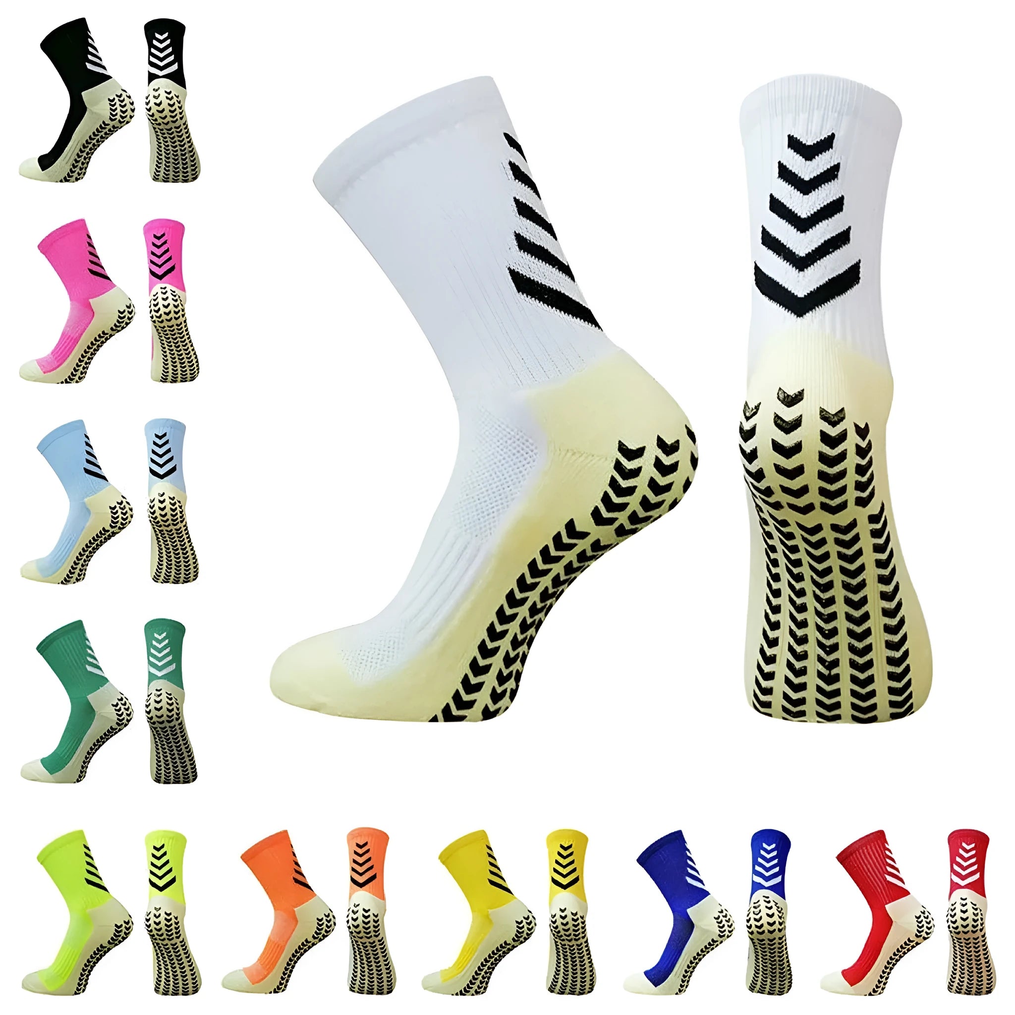 Men's mid-calf athletic socks in arrow colours with geometric patterns and non-slip silicone