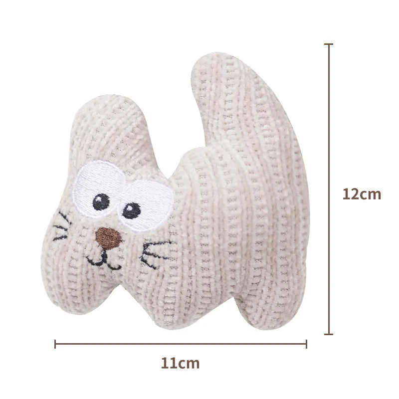 Cyan knitted plush cat toy with organic catnip and bell for chew-resistant play.