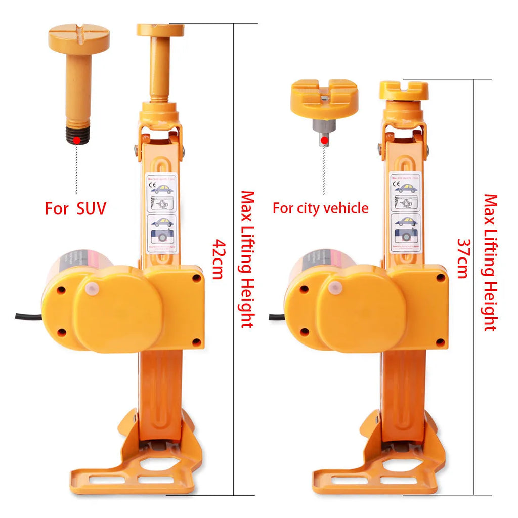 Yellow steel car electric jack set with electric wrench for vehicle tyre changes and maintenance