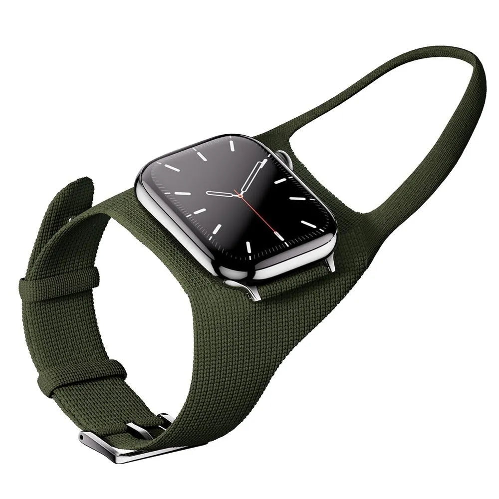 Rider nylon woven wrist strap for Apple Watch shown in simple style with colour choices including army green, wine red, blue, and black