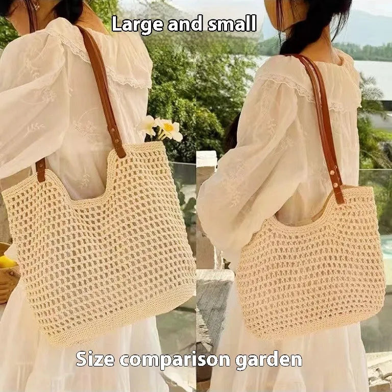 Beige woven cotton linen shoulder bag showing textured material and magnetic snap closure