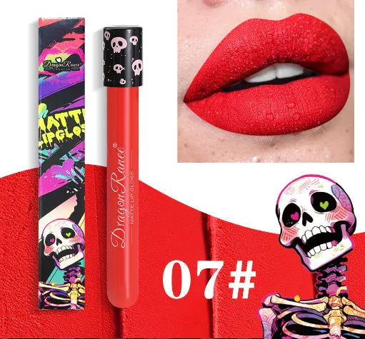 Halloween creative makeup retro matte gold silver lip gloss in test tube skull packaging