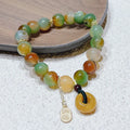 Women's yellow peacock agate and topaz bracelet with peace buckle fastening, 1cm wide national style design