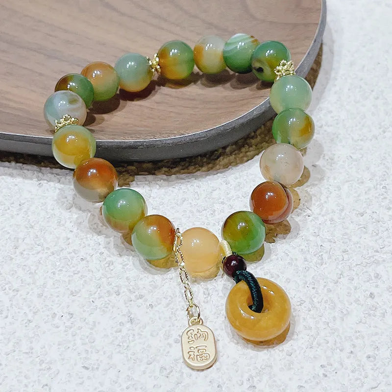 Women's yellow peacock agate and topaz bracelet with peace buckle fastening, 1cm wide national style design