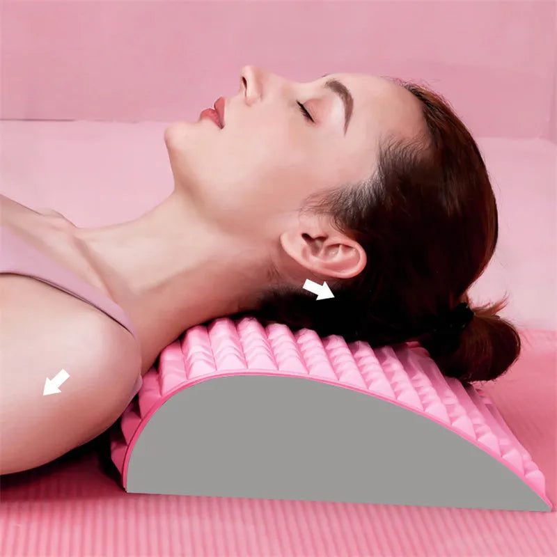 Blue EVA foam back stretcher pillow for lumbar and neck support on a flat surface.