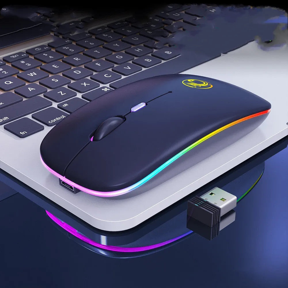 Black or white dual-mode wireless mouse with silent buttons and luminous charging indicator