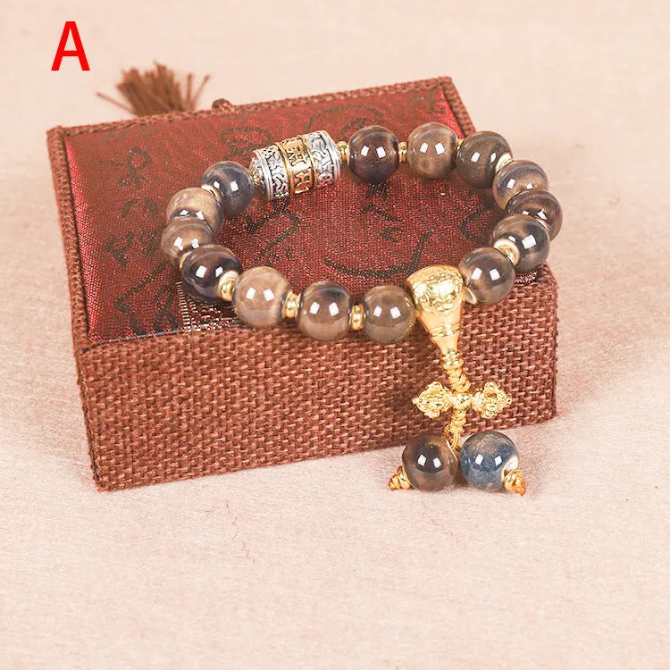 Men's gradient ceramic chain bracelet with Yonghe blessing design in coloured glaze