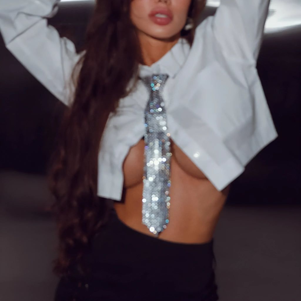 Silver metal sequins arrow-design bow tie for adult music festival or party wear