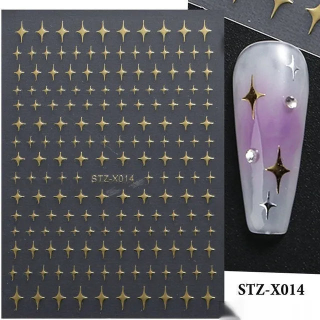 Cartoon nail art stickers sheet with black and silver love heart designs
