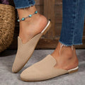 Adult mesh slip-on sandals in apricot, flat round toe with cloth upper and rubber sole