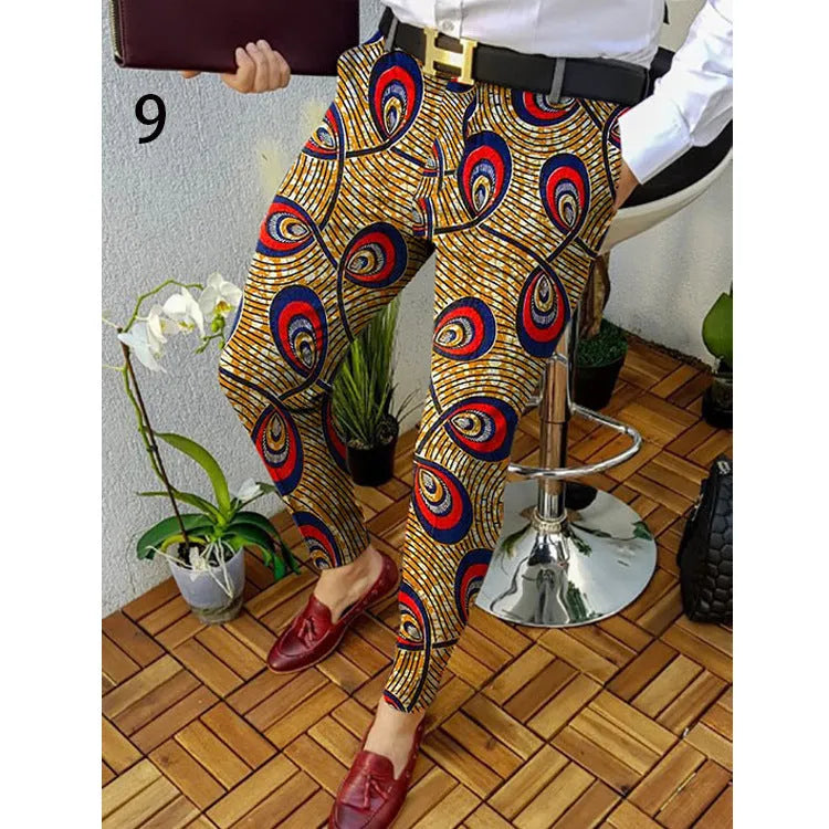 Men's slim-fit straight leg trousers with 3D printed plaid pattern in colour RKKZ49