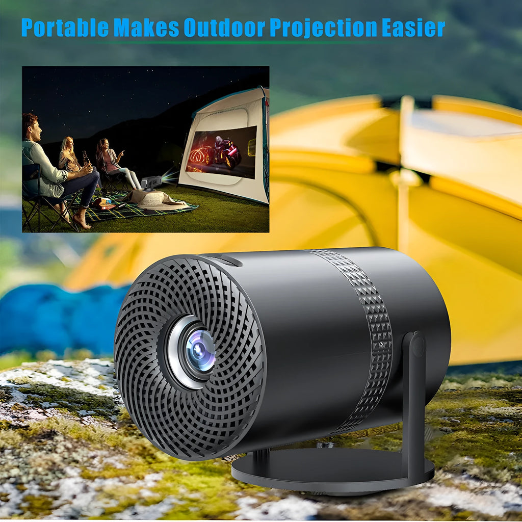 P300 portable projector in black finish with power adapter and interchangeable UK EU US AU plugs