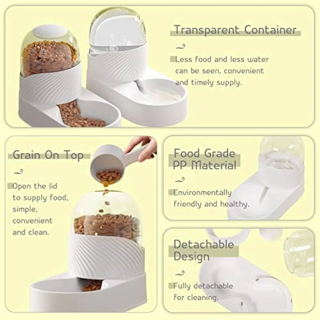 White wave-shaped automatic cat feeder and water dispenser set with 2-litre capacity.