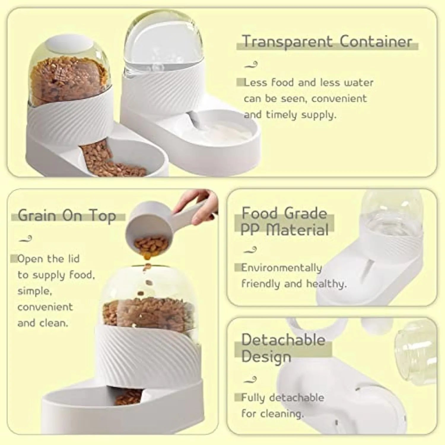 White wave-shaped automatic cat feeder and water dispenser set with 2-litre capacity.
