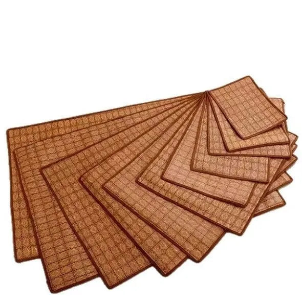 Brown woven rattan cooling mat for dogs, shown in a large size.