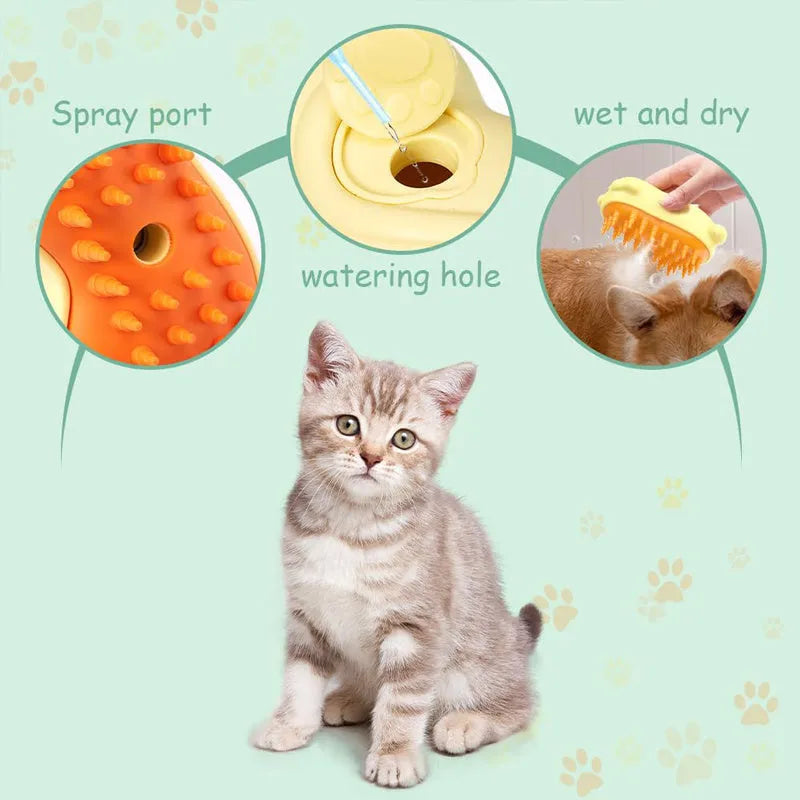 Steam grooming brush for cats and dogs on a white background.