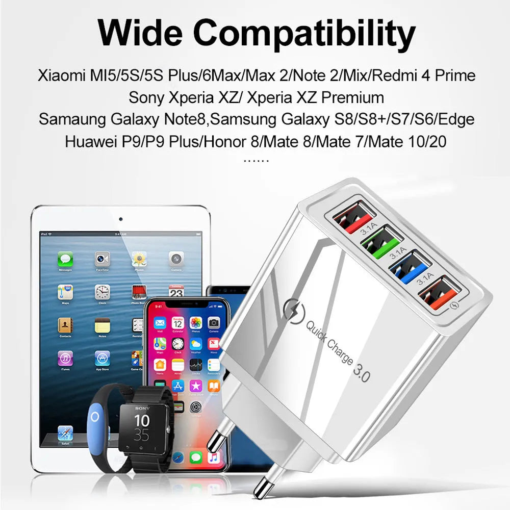 Black and white multi-port USB wall charger with luminous light indicator and UK three-pin plug