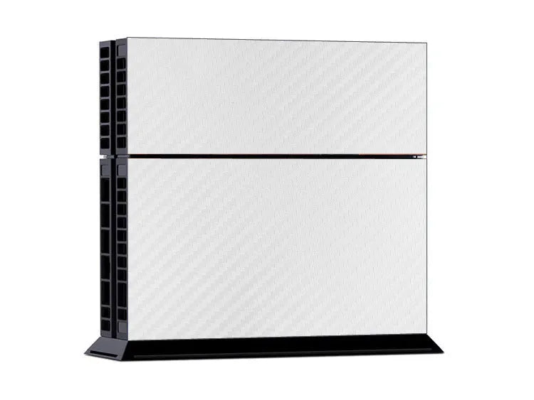 PS4 console with a black carbon fibre texture skin applied, showing close-up of the material texture.