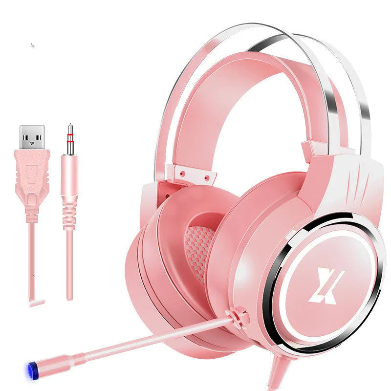 Girl powder-upgraded computer gaming headset wired earphone with protein earmuffs for PC 3.5mm USB