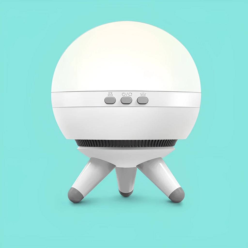 Black and white rotating starlight projection lamp showing starry sky light effect on wall