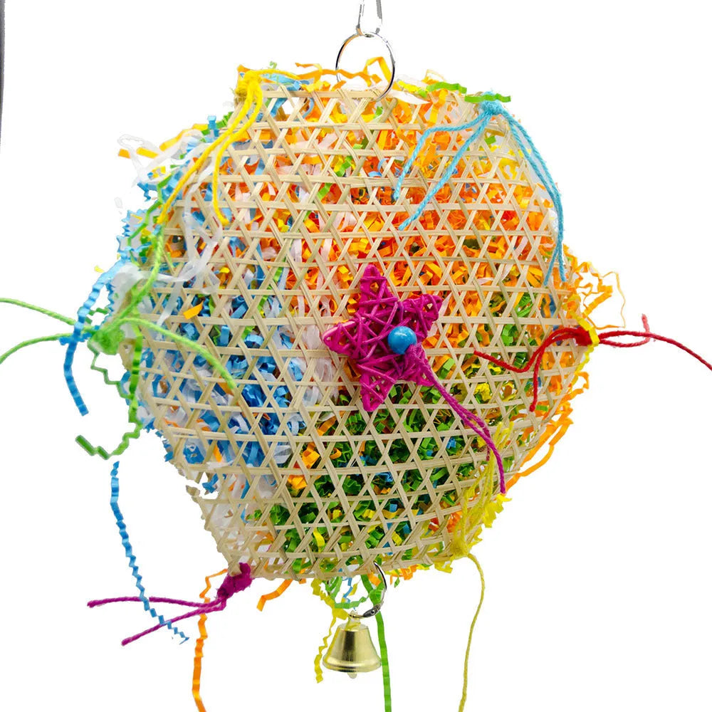 Bird brushed straw toy 20cm diameter natural chewing foraging toy with hook