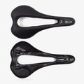 Carbon fibre bicycle saddle 272mm by 146mm in glossy black finish with standard rails