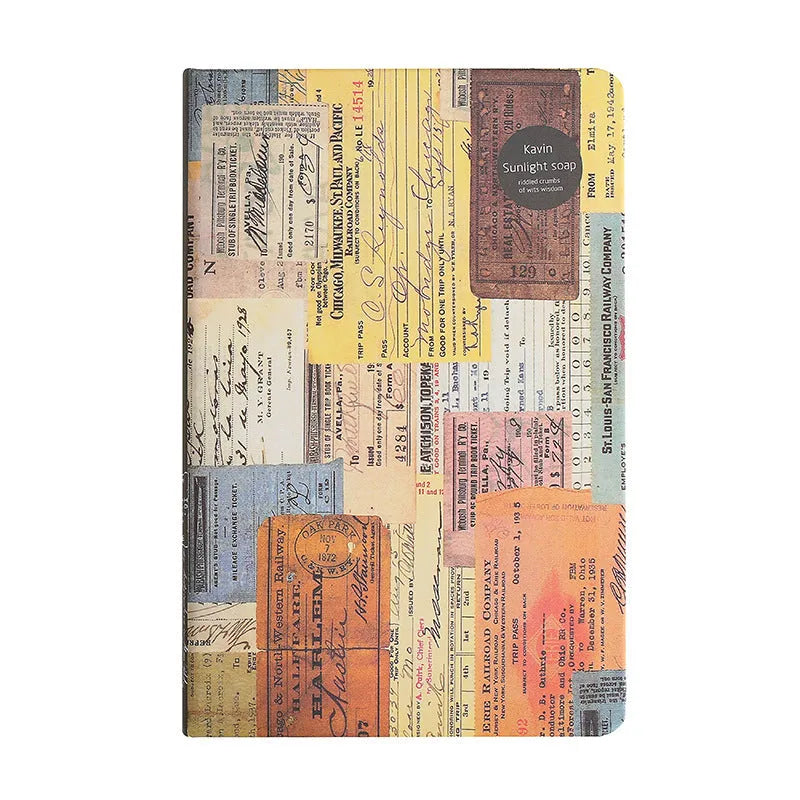 A5 kraft paper notebook with illustrated colour pages in European retro style