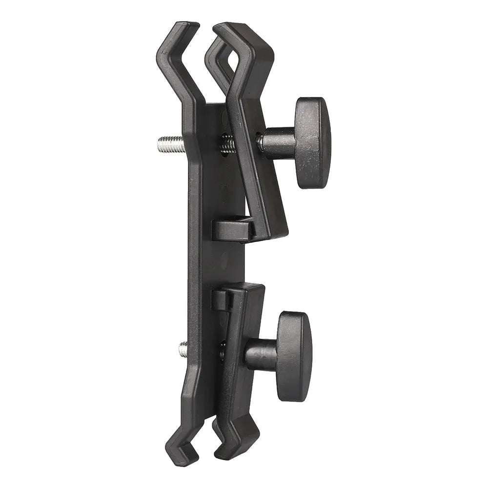 Black ABS plastic umbrella clip camera mount accessory compatible with Apple tripod systems