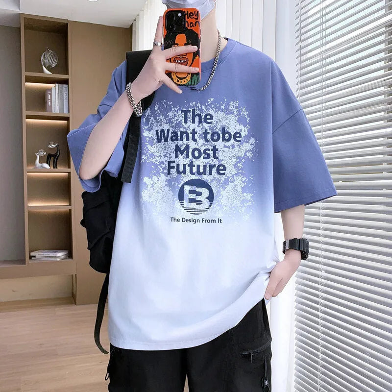 Boys youth popularity printed cotton t-shirt with jacquard letter graphics in dark blue colour